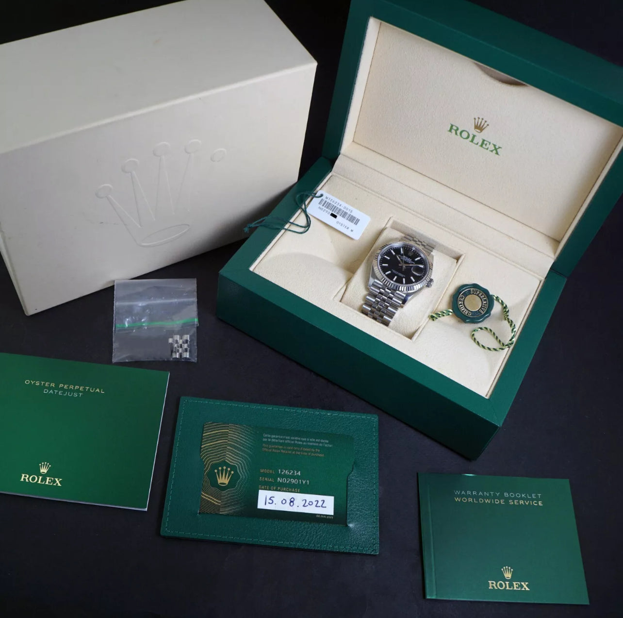 Stunning 2022 Rolex 126234 Datejust 18KWG Bezel/Stainless Steel 36mm Black Dial