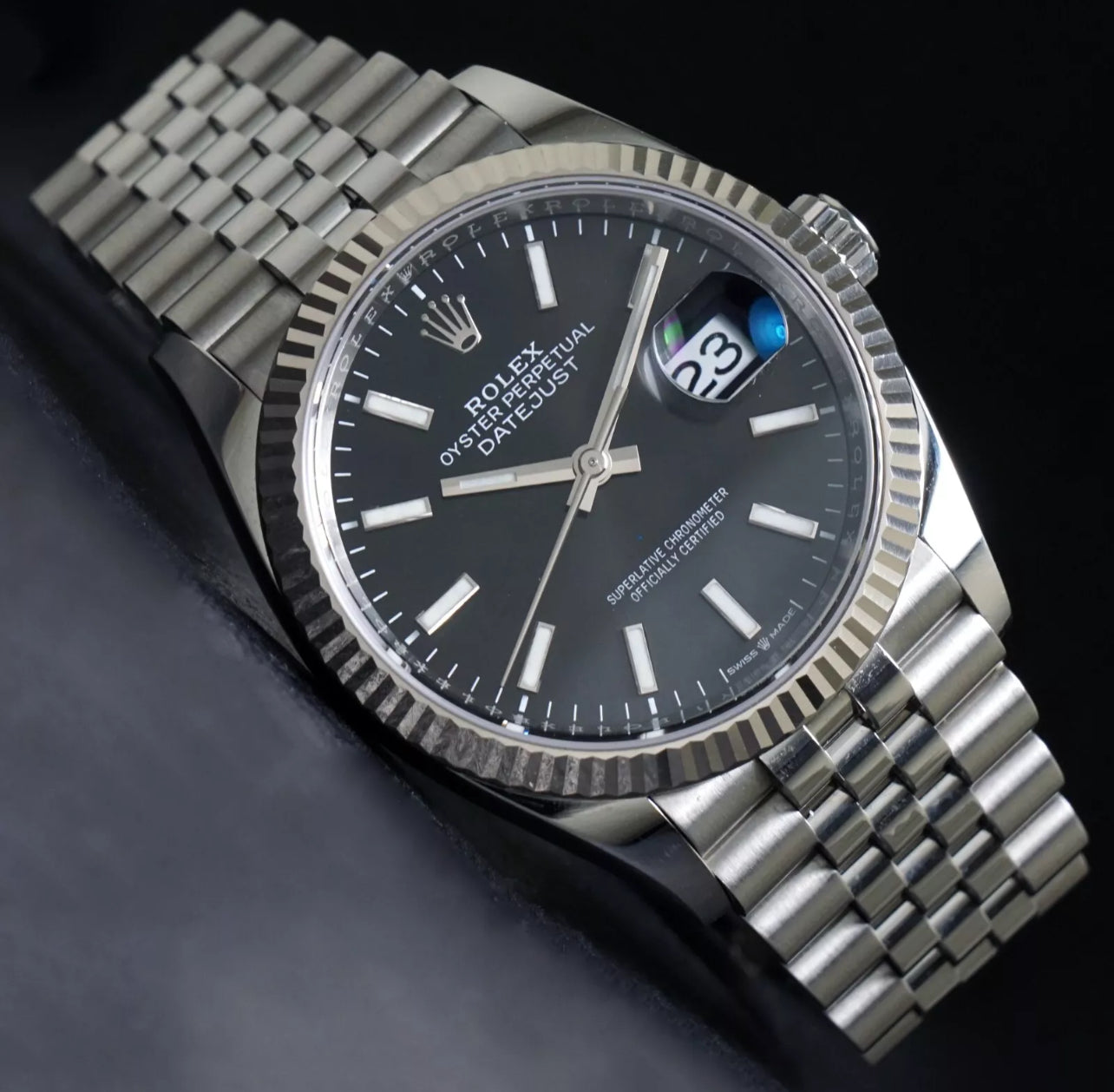Stunning 2022 Rolex 126234 Datejust 18KWG Bezel/Stainless Steel 36mm Black Dial