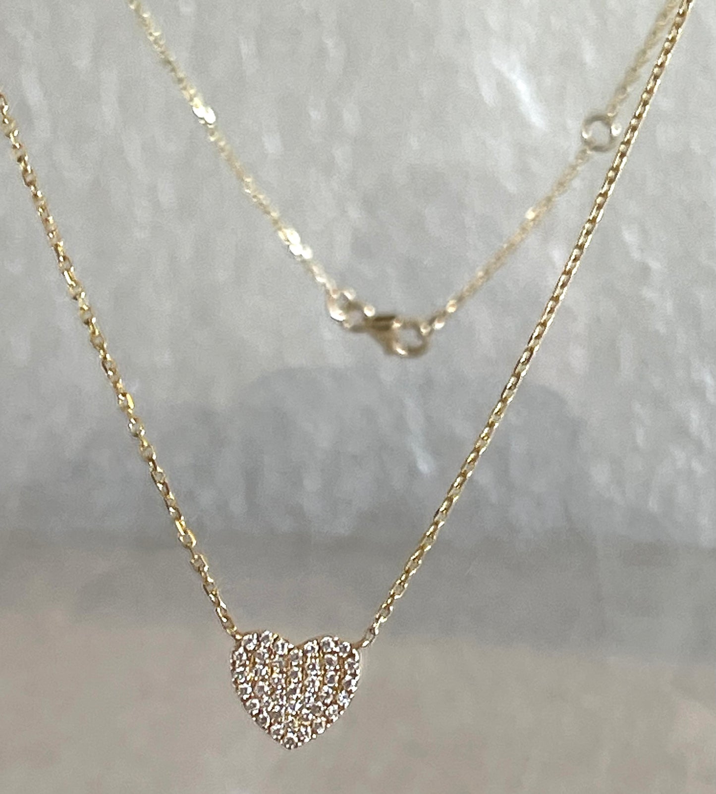 Heart Diamond Pendant 14K Yellow Gold Attached to Adjustable Link 18" Chain