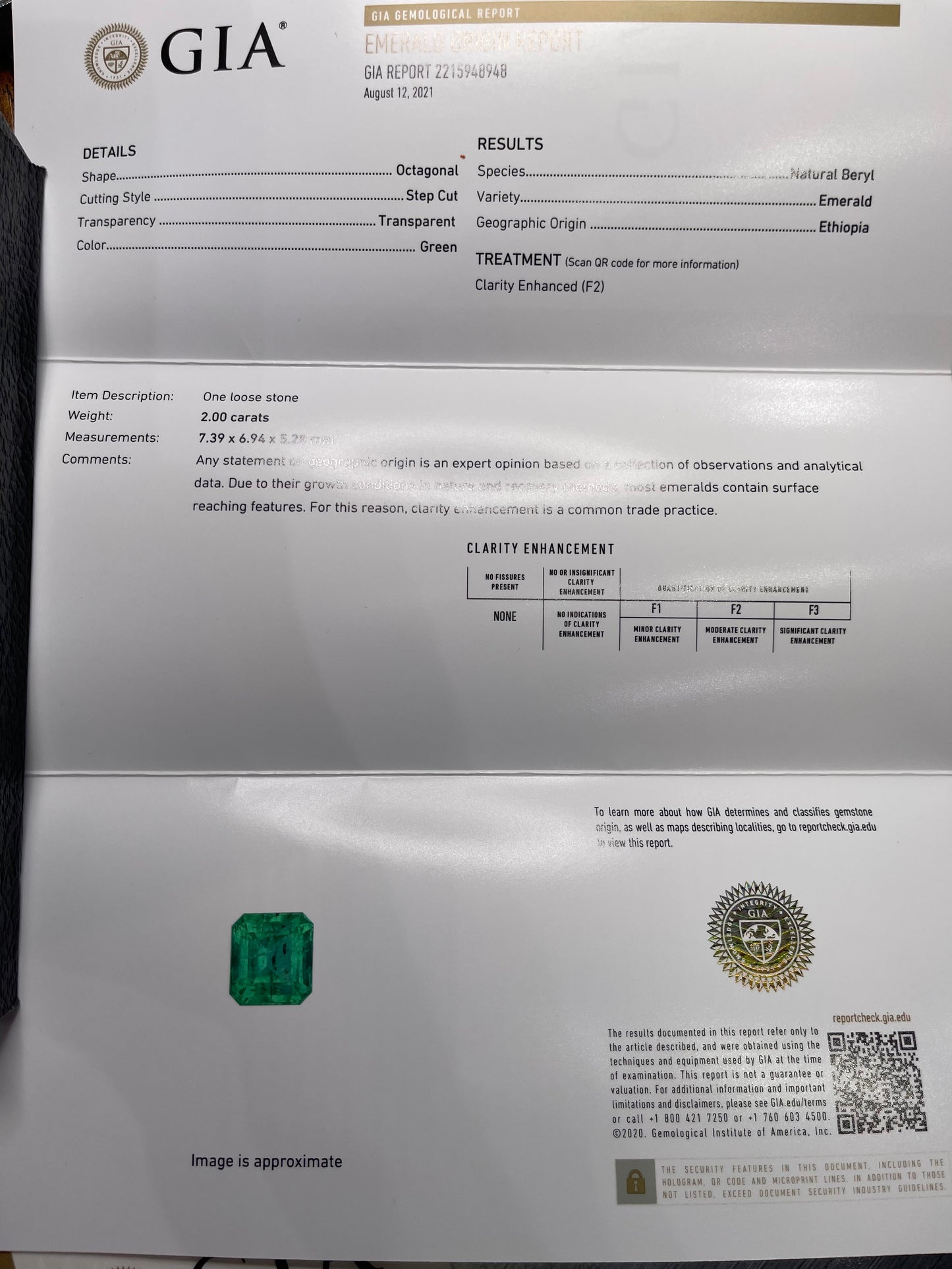 Emerald 2.16 Gia certified Colombian